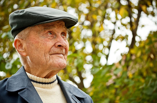 elderly couple walking
